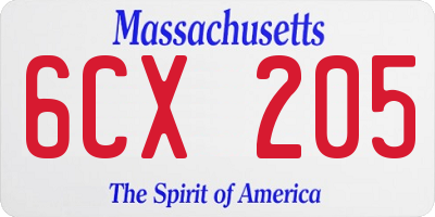 MA license plate 6CX205