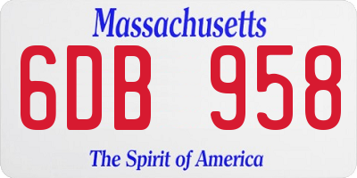 MA license plate 6DB958