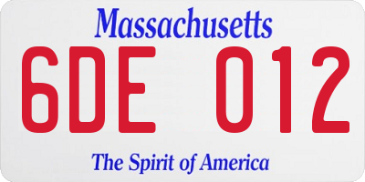 MA license plate 6DE012