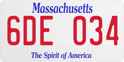 MA license plate 6DE034