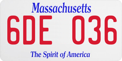 MA license plate 6DE036