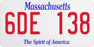 MA license plate 6DE138