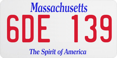 MA license plate 6DE139