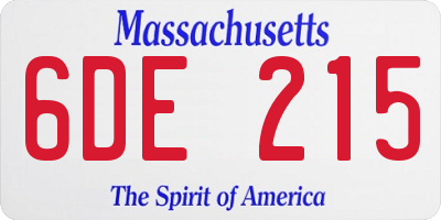 MA license plate 6DE215