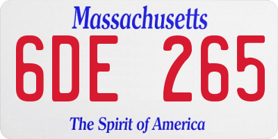 MA license plate 6DE265