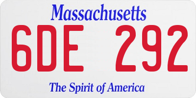 MA license plate 6DE292