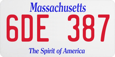 MA license plate 6DE387
