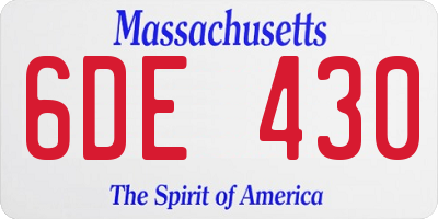 MA license plate 6DE430