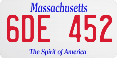 MA license plate 6DE452