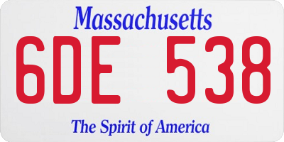 MA license plate 6DE538