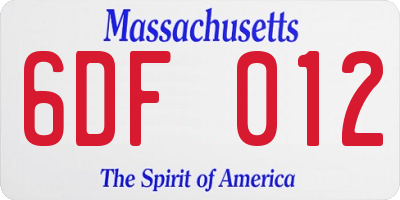 MA license plate 6DF012