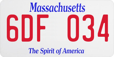 MA license plate 6DF034