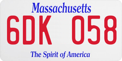MA license plate 6DK058