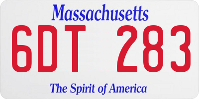 MA license plate 6DT283