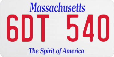 MA license plate 6DT540