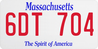 MA license plate 6DT704