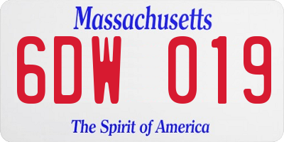 MA license plate 6DW019