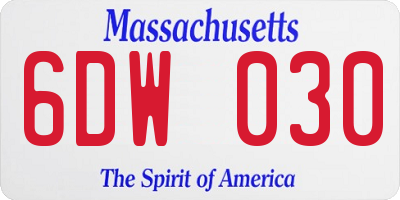 MA license plate 6DW030