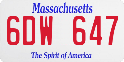 MA license plate 6DW647
