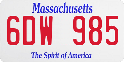 MA license plate 6DW985