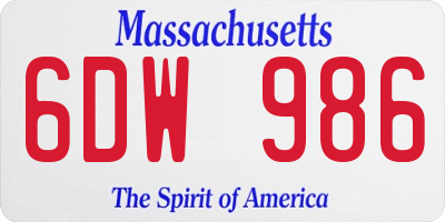 MA license plate 6DW986