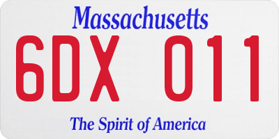 MA license plate 6DX011