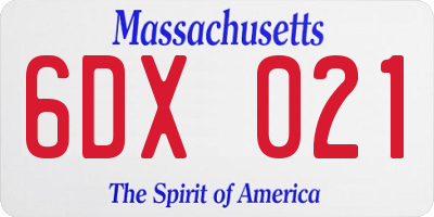 MA license plate 6DX021