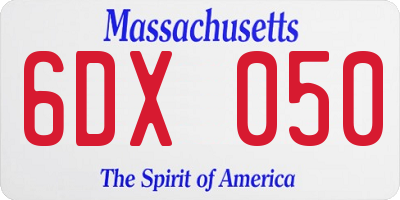 MA license plate 6DX050