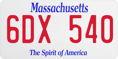 MA license plate 6DX540