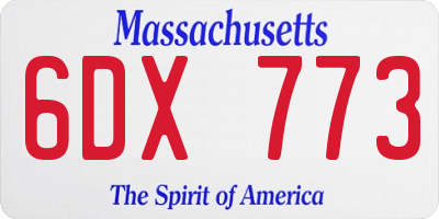 MA license plate 6DX773