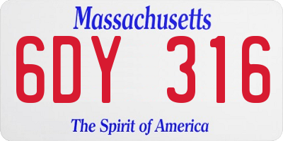MA license plate 6DY316