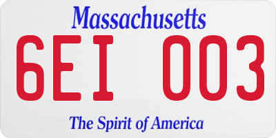 MA license plate 6EI003