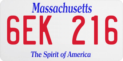 MA license plate 6EK216