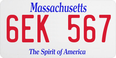 MA license plate 6EK567