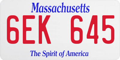 MA license plate 6EK645
