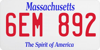 MA license plate 6EM892