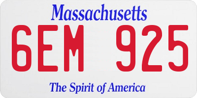 MA license plate 6EM925