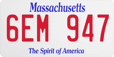 MA license plate 6EM947
