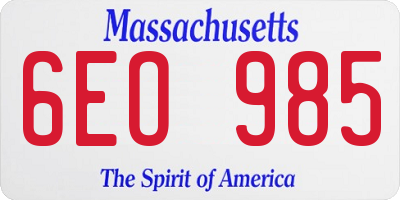 MA license plate 6EO985