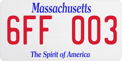 MA license plate 6FF003