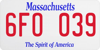 MA license plate 6FO039