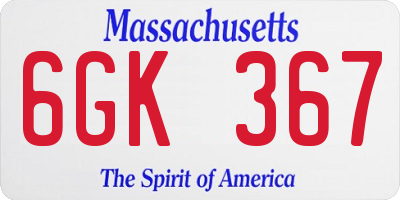 MA license plate 6GK367