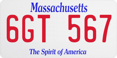 MA license plate 6GT567