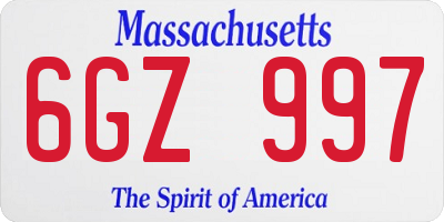 MA license plate 6GZ997