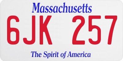 MA license plate 6JK257