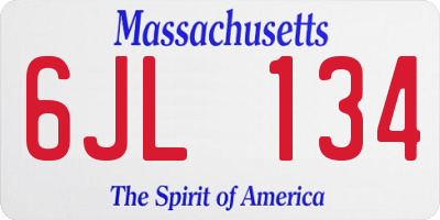 MA license plate 6JL134