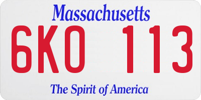 MA license plate 6KO113