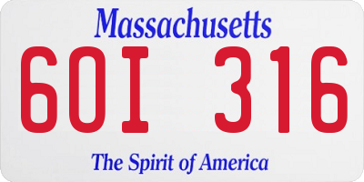 MA license plate 6OI316