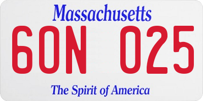 MA license plate 6ON025
