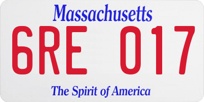 MA license plate 6RE017